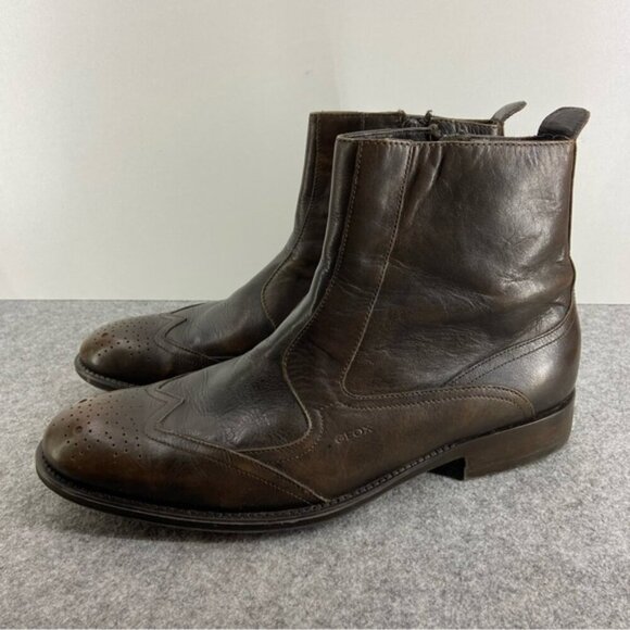 Geox Men’s Brown Leather Western Dress Shoe Ankle Boot Size 43.5 or US 10-10.5 - Picture 1 of 12